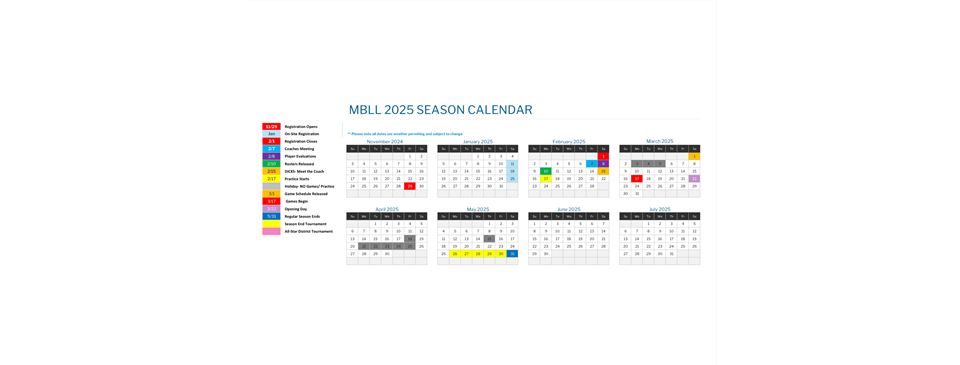 2025 Season Calendar